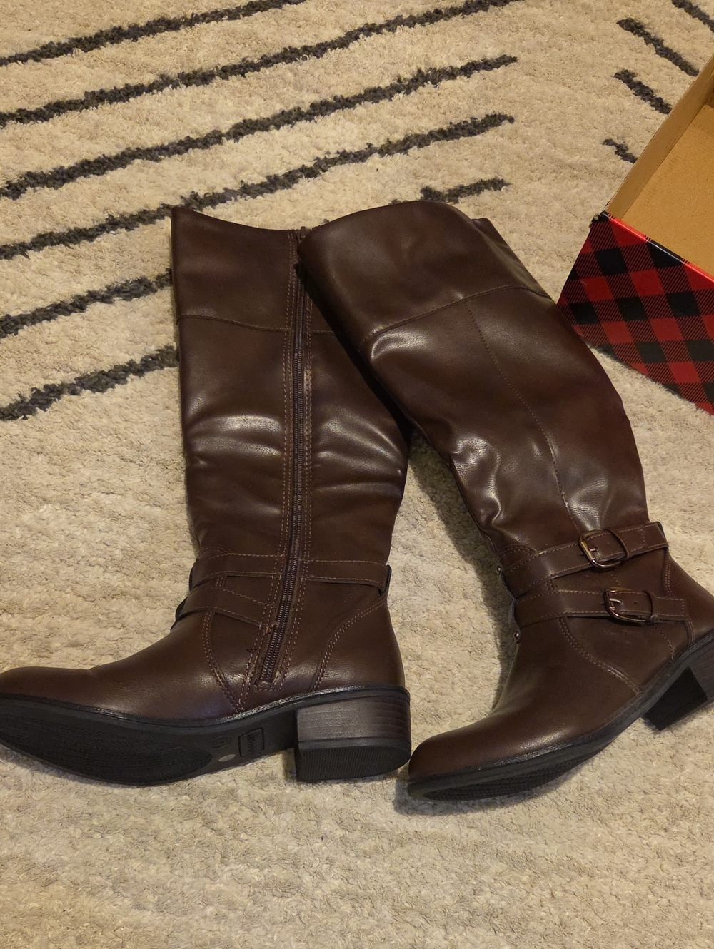 Arizona Jean Company Women's Dark Brown Mid-Calf Buckle Heeled Boots